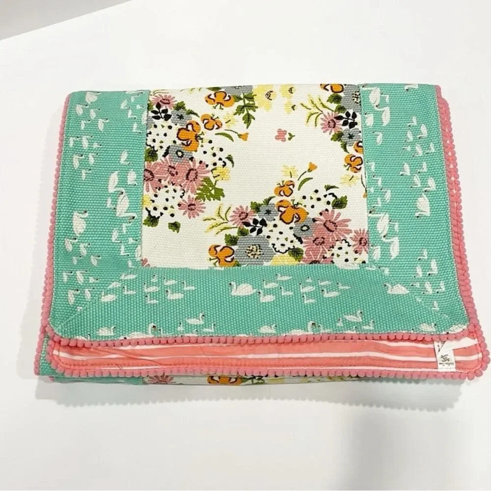 Matilda Jane Feathered Friend Table Runner‎ Floral Aqua Stipe 88” X 13.5” Cotton